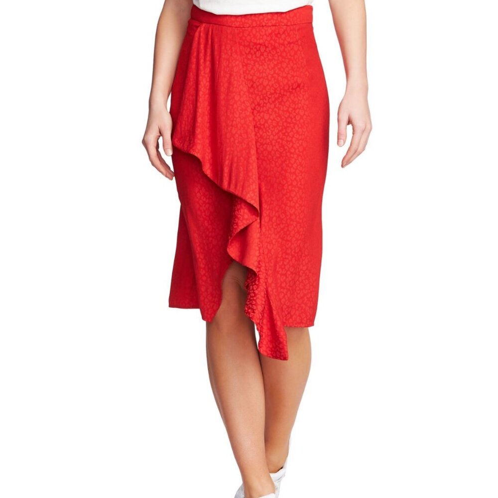 1.STATE Red Ruffle Midi Skirt - Size 0